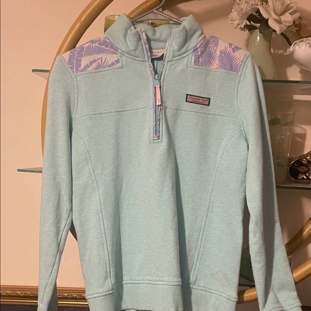 Like New, Vineyard Vines Light Blue and Pink Quarter-Zip Sweater